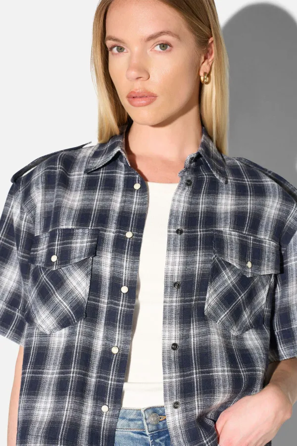 Blauwe Ruiten Blouse Dames Spike