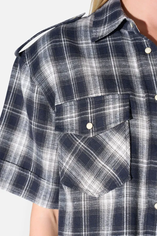 Blauwe Ruiten Blouse Dames Spike
