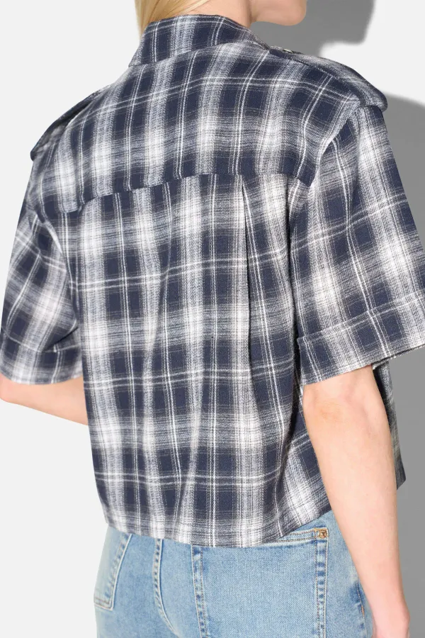 Blauwe Ruiten Blouse Dames Spike