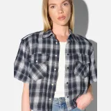 Blauwe Ruiten Blouse Dames Spike
