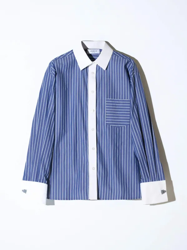 Blauwe Streep Blouse Dames Katoen Boyfriend Russ