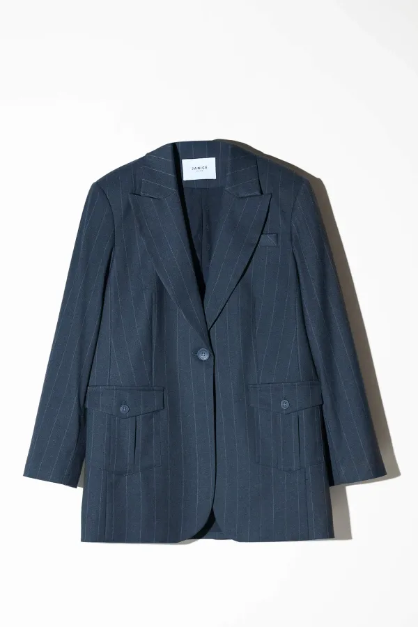 Blazer Dames Boyfriend Blauw Krijtstreep Hank