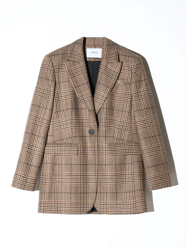 Blazer Dames Boyfriend Bruin Grote Ruit Hank