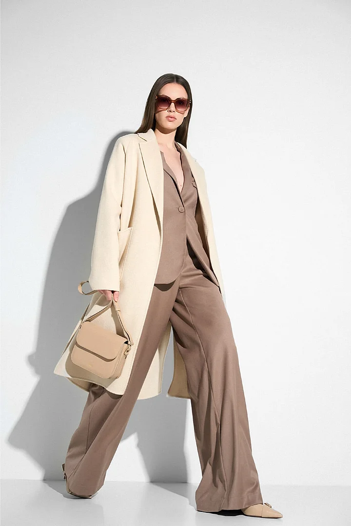 Women's Long Double-Faced Cashmere Coat, Jules, Off-White