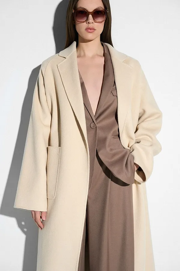 Women's Long Double-Faced Cashmere Coat, Jules, Off-White