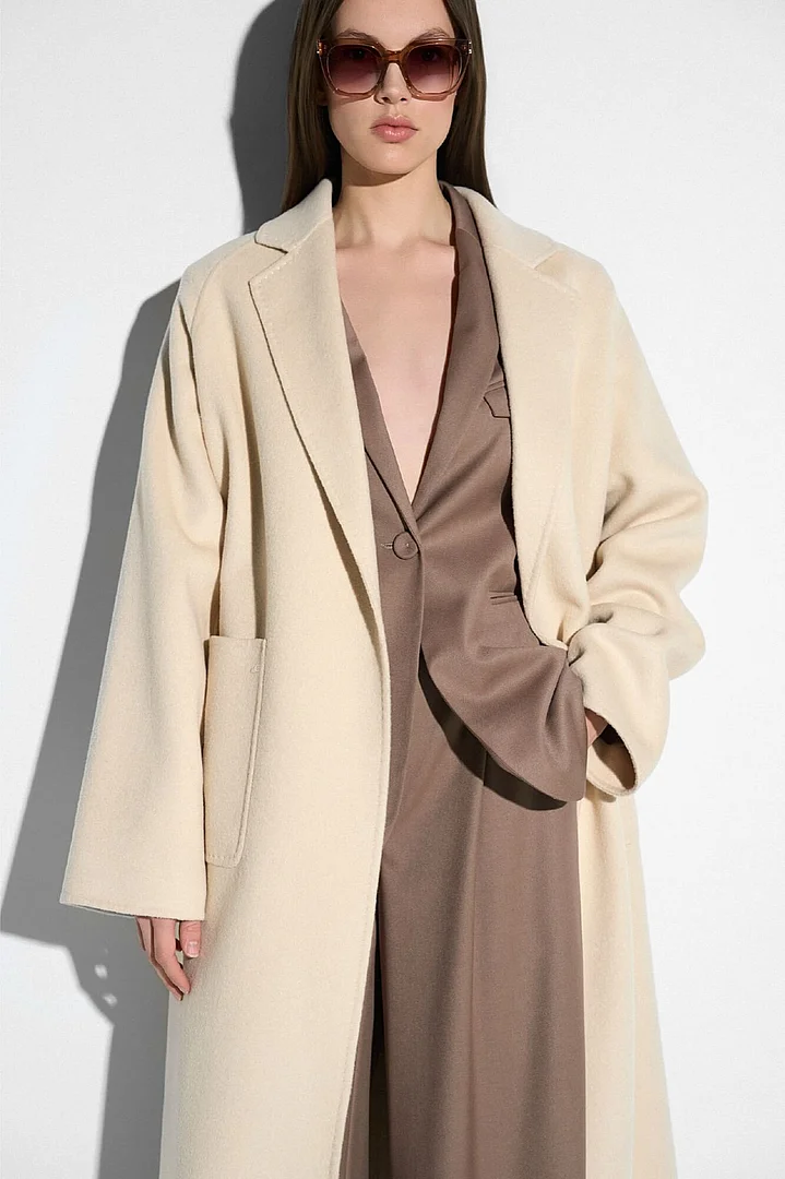 Women's Long Double-Faced Cashmere Coat, Jules, Off-White