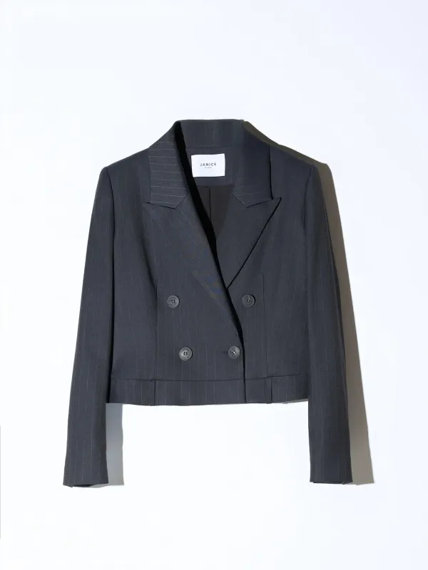 Blazer Dames Kort Blauw Krijtstreep Stan