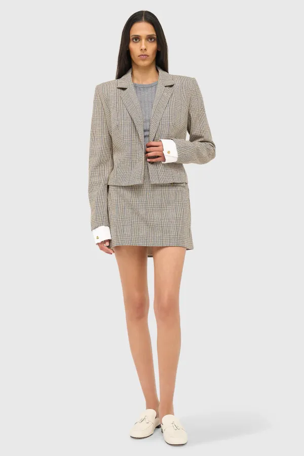 Damen-Blazer, kurz, kariert, Stan, beige