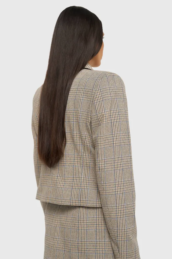 Damen-Blazer, kurz, kariert, Stan, beige