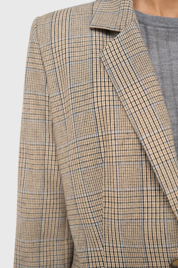 Damen-Blazer, kurz, kariert, Stan, beige