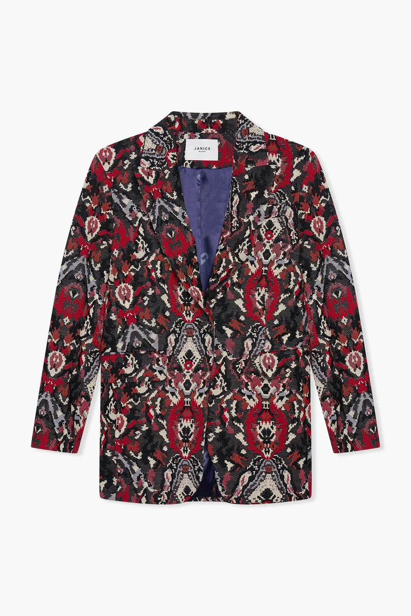 Oversized Blazer Dames Jacquard Hank Aztec Rood