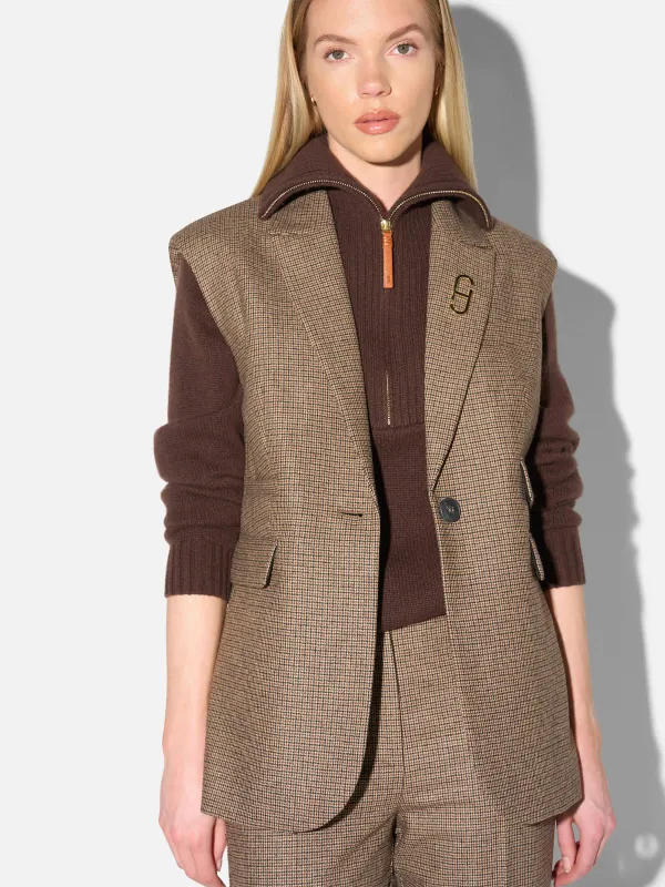 Blazer Vest Dames Bruin Kleine Ruit Marvin