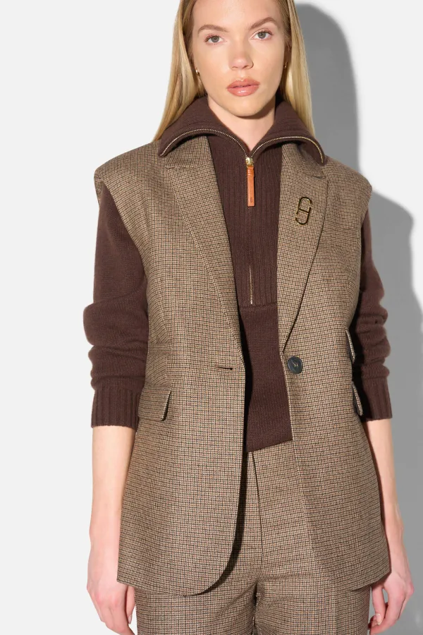 Blazer Vest Dames Bruin Kleine Ruit Marvin