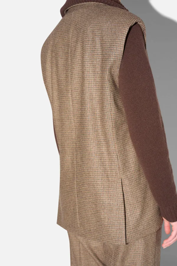 Blazer Vest Dames Bruin Kleine Ruit Marvin