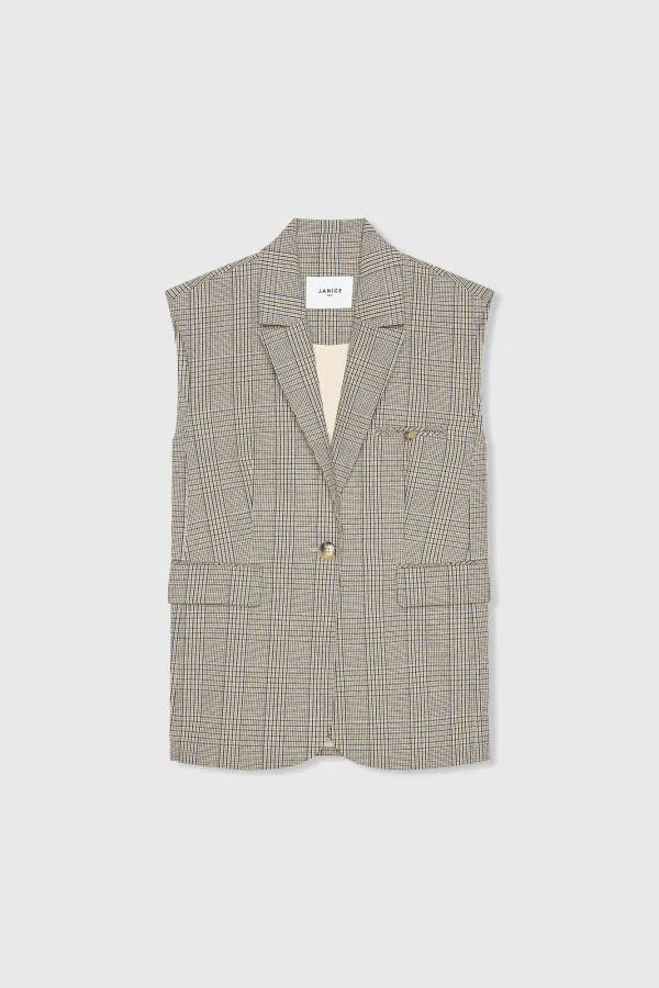Women's Checkered Blazer Cardigan - Marvin Beige