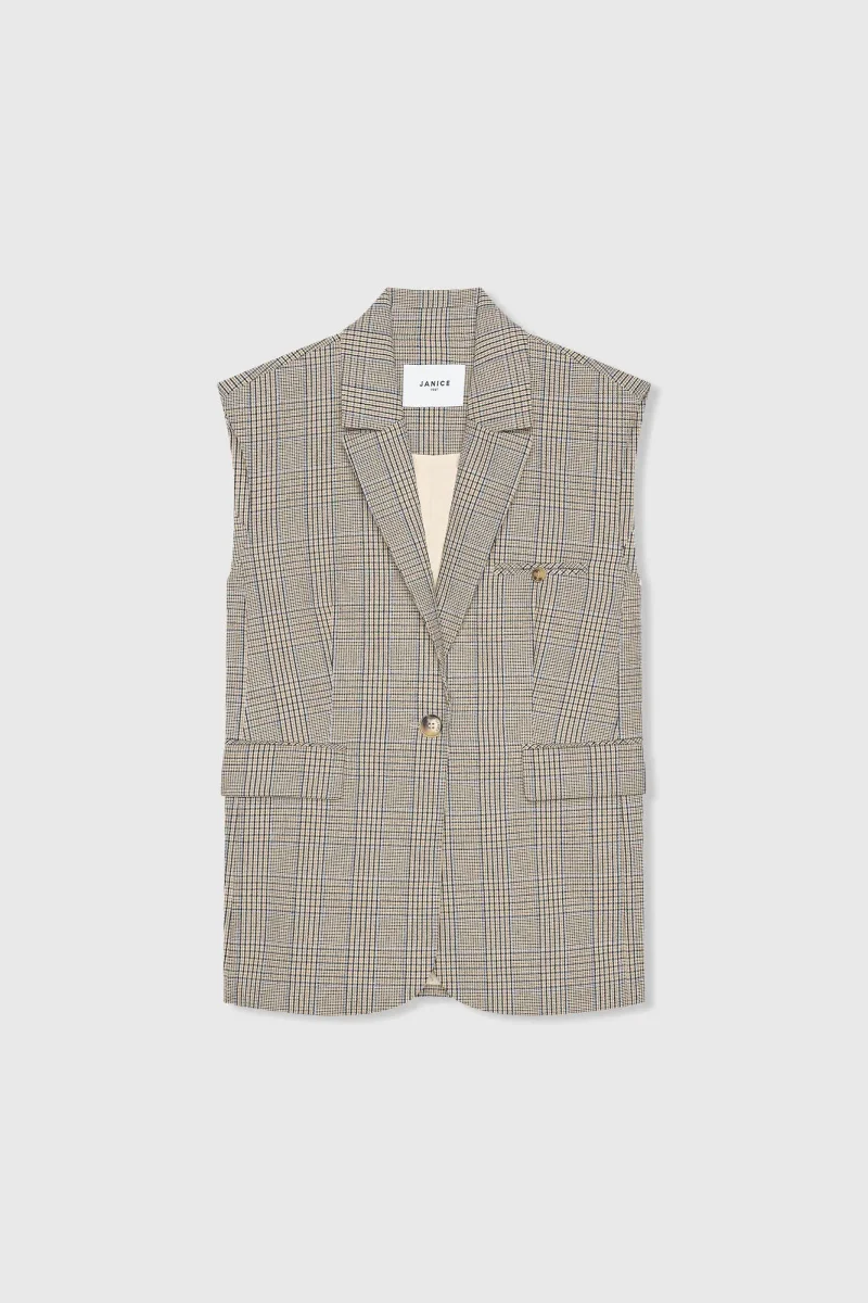 Women's Checkered Blazer Cardigan - Marvin Beige