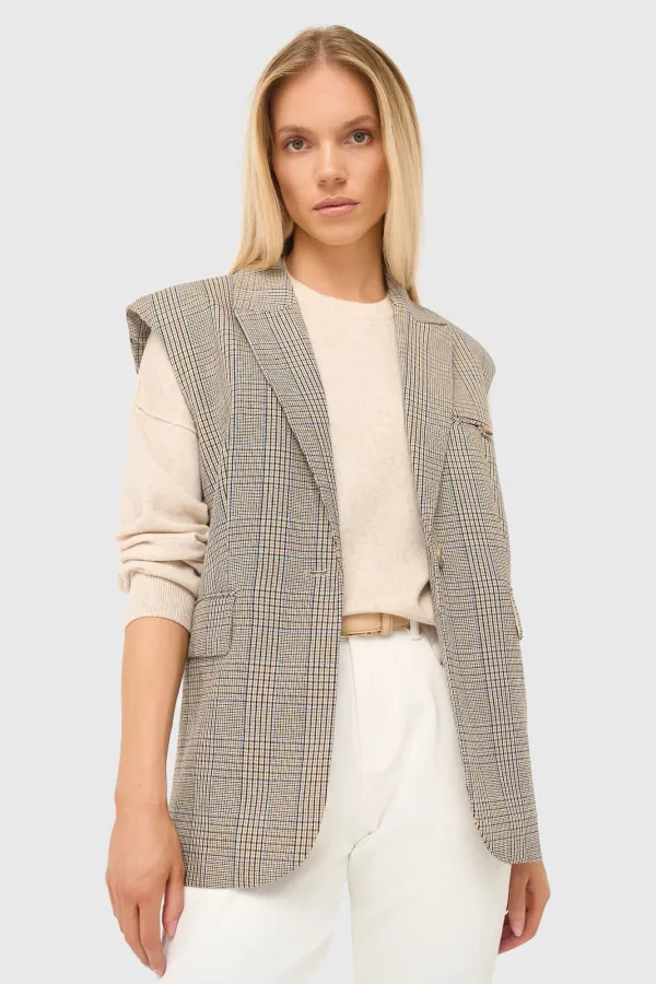 Women's Checkered Blazer Cardigan - Marvin Beige