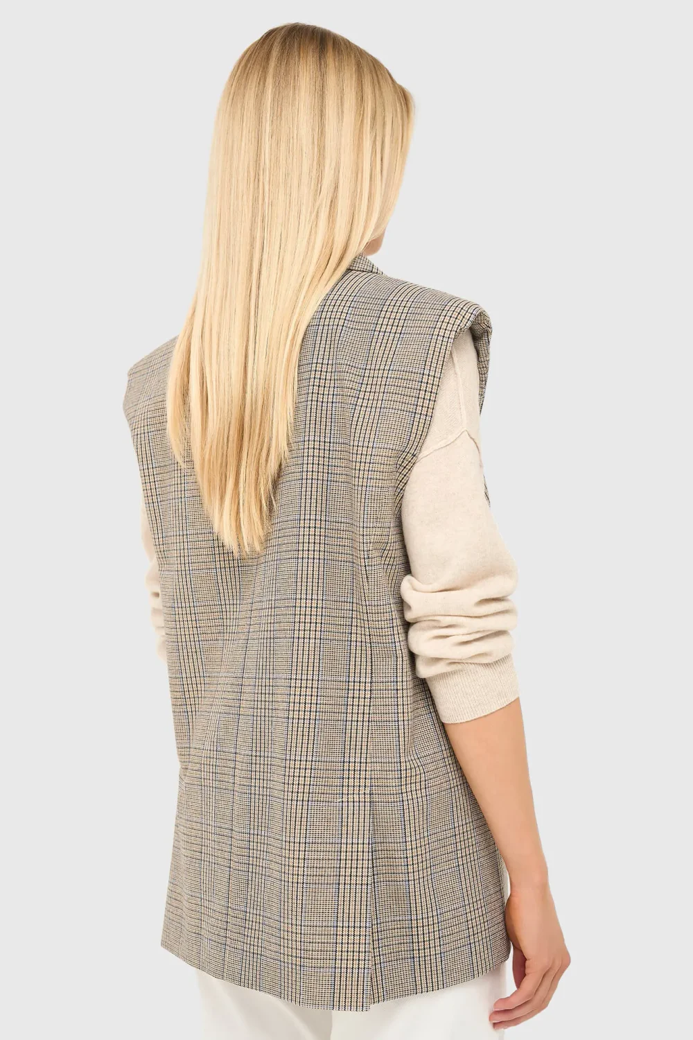 Women's Checkered Blazer Cardigan - Marvin Beige