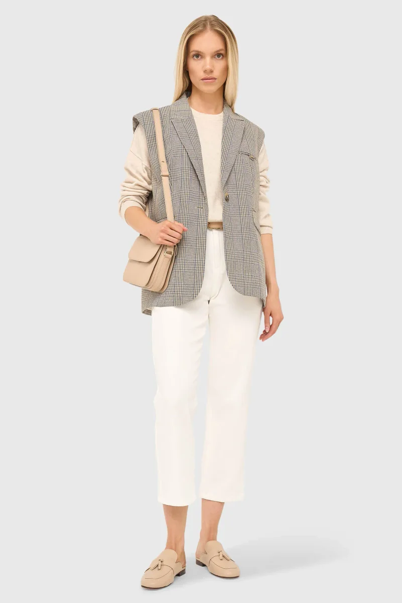 Women's Checkered Blazer Cardigan - Marvin Beige