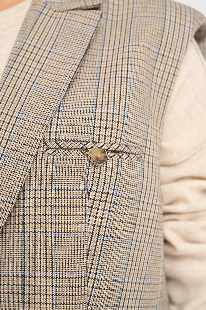 Women's Checkered Blazer Cardigan - Marvin Beige