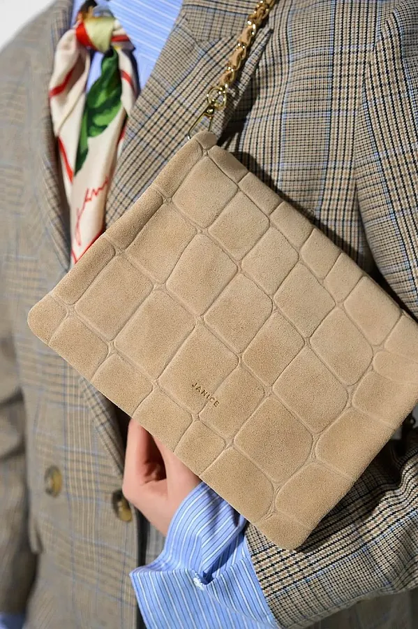 Leder-Wildleder-Umhängetasche, beige, Croco, Skylar