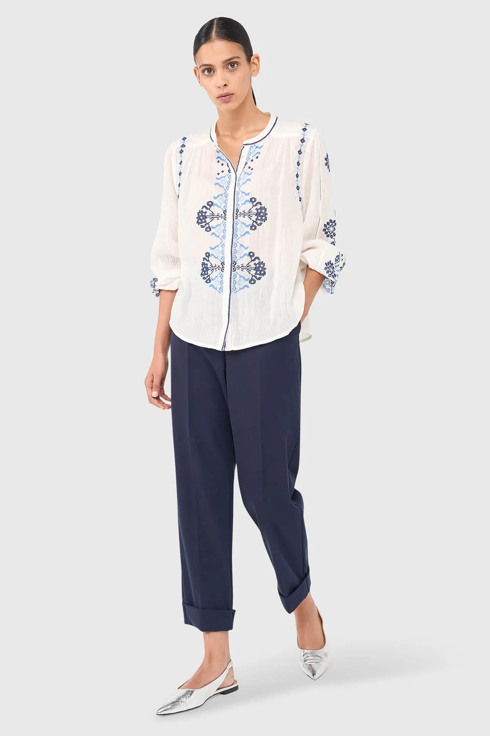 Austin-Bluse Weiß-Blau