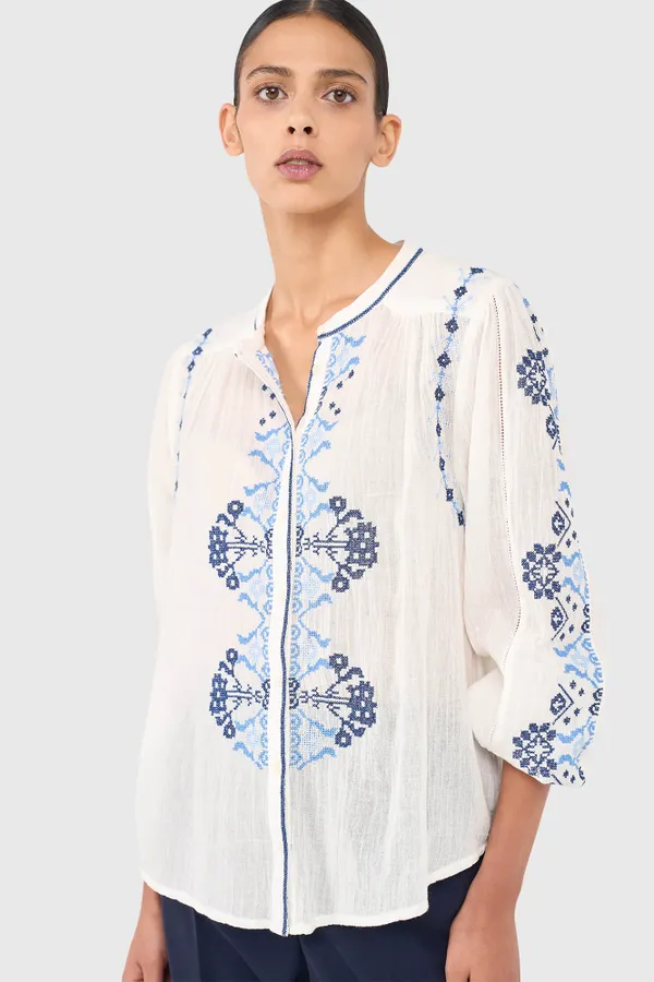 Austin-Bluse Weiß-Blau