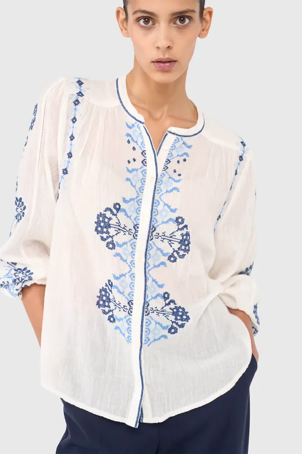 Austin-Bluse Weiß-Blau