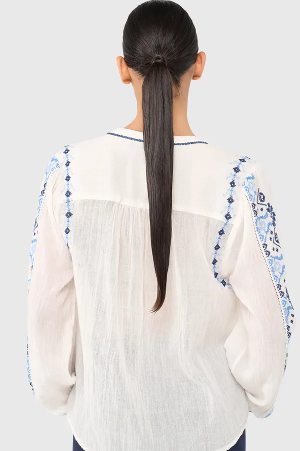 Austin-Bluse Weiß-Blau