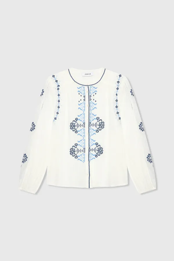 Austin-Bluse Weiß-Blau