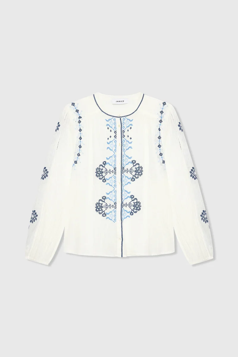 Austin-Bluse Weiß-Blau