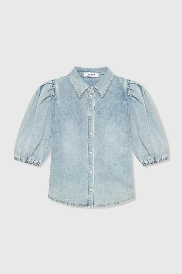Damenbluse aus Denim mit Puffärmeln Lars 565