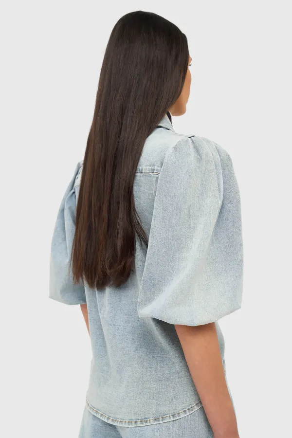 Damenbluse aus Denim mit Puffärmeln Lars 565