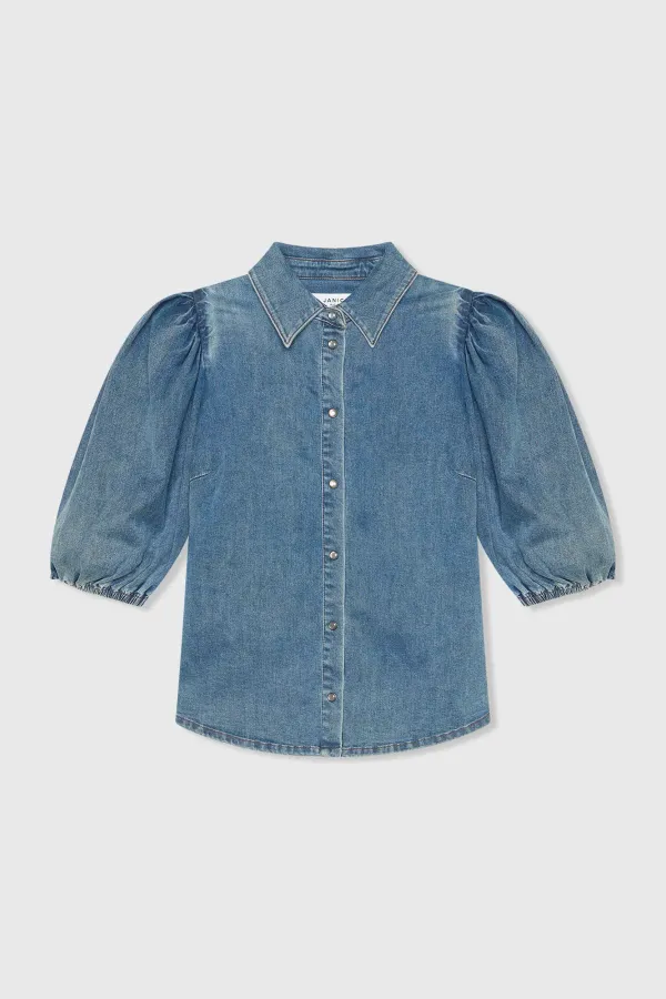 Damenbluse aus Denim mit Puffärmeln Lars 932