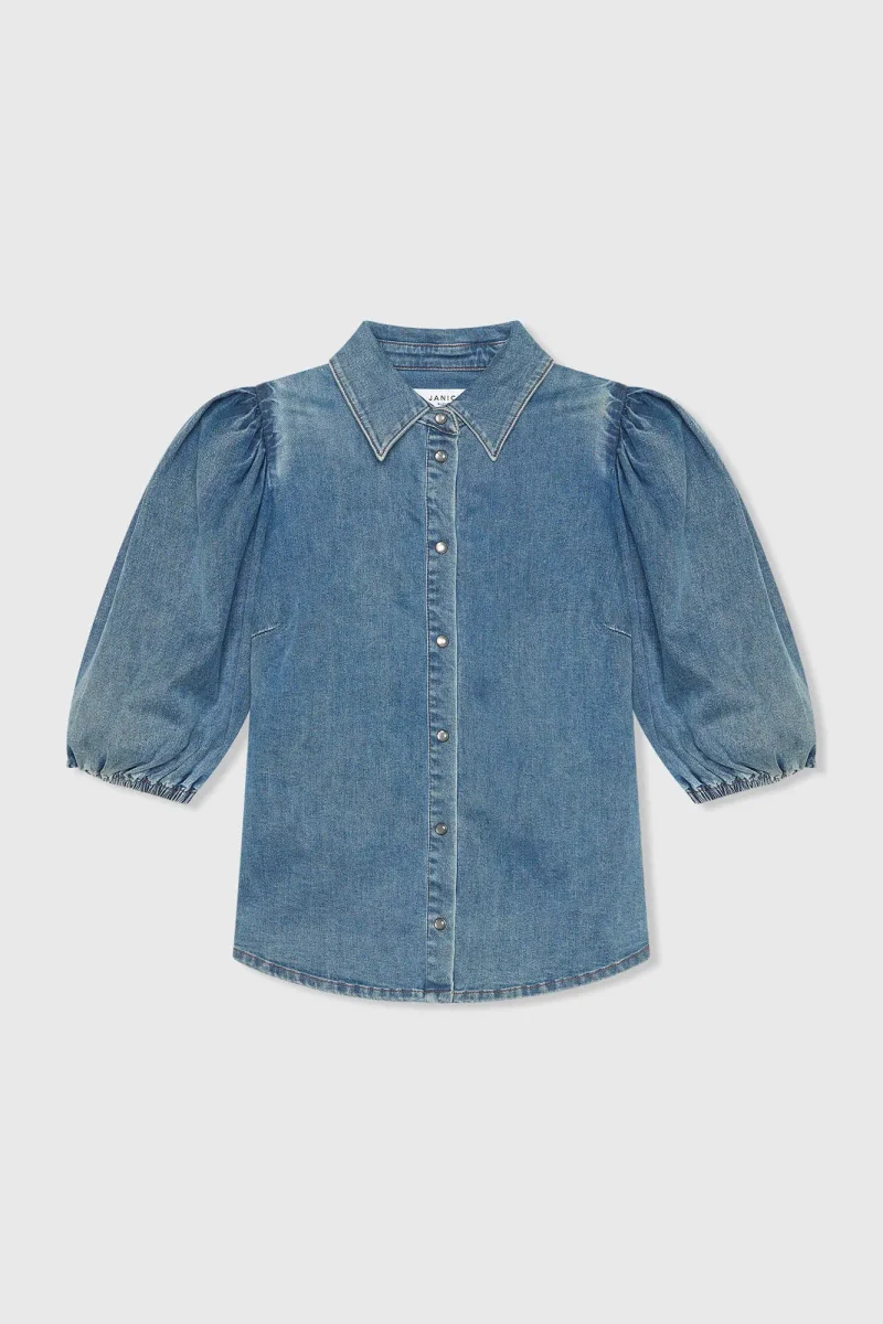 Damenbluse aus Denim mit Puffärmeln Lars 932