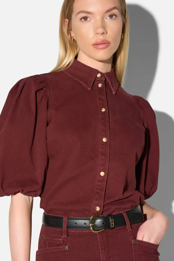 Blouse Dames Denim Pofmouw Lars Burgundy