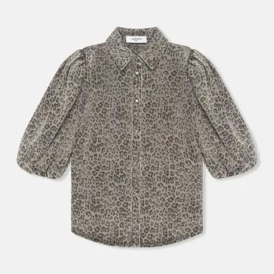 Damenbluse aus Denim mit Puffärmeln, Lars, Leopardenmuster
