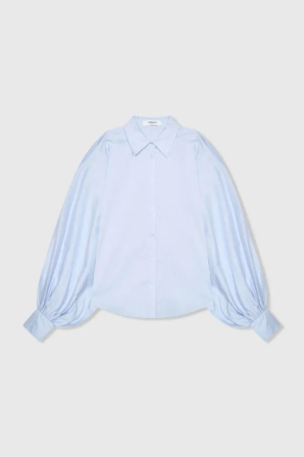 Blouse Dames Katoen Blauw Stone Pofmouw Cut Out