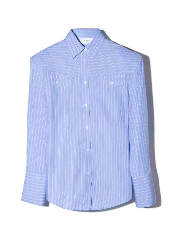 Blouse Dames Katoen Knoopjes Blauw Strepen Rix