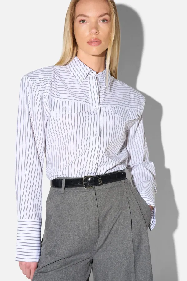Blouse Dames Katoen Knoopjes Zwart Wit Gestreept Rix