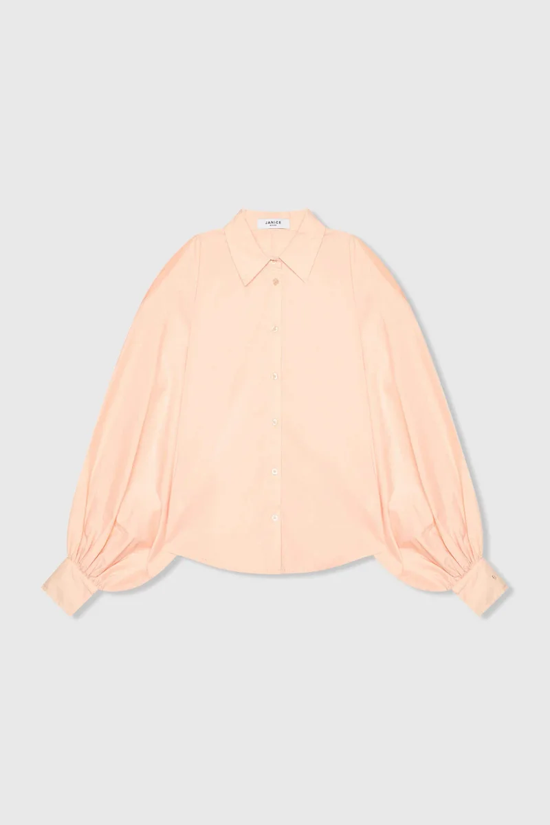 Women's Cotton Blouse in Peach Tones with Puff Sleeves and Cutouts