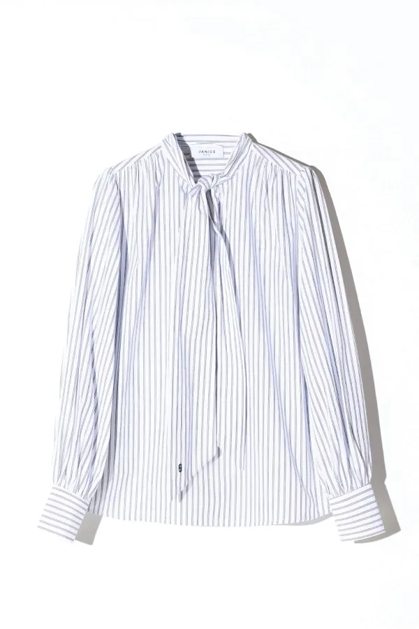 Blouse Dames Katoen Strik Zwart Wit Gestreept Kilian