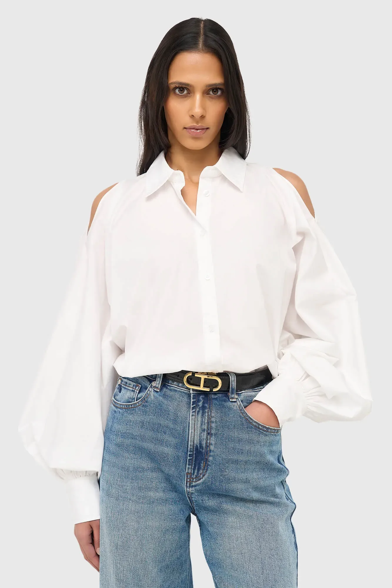 Blouse Dames Katoen Wit Stone Cut Out