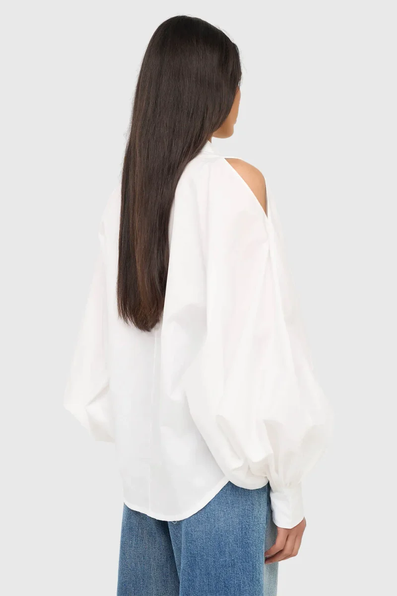 Women's Cotton Blouse, White, Stone Cut-Out