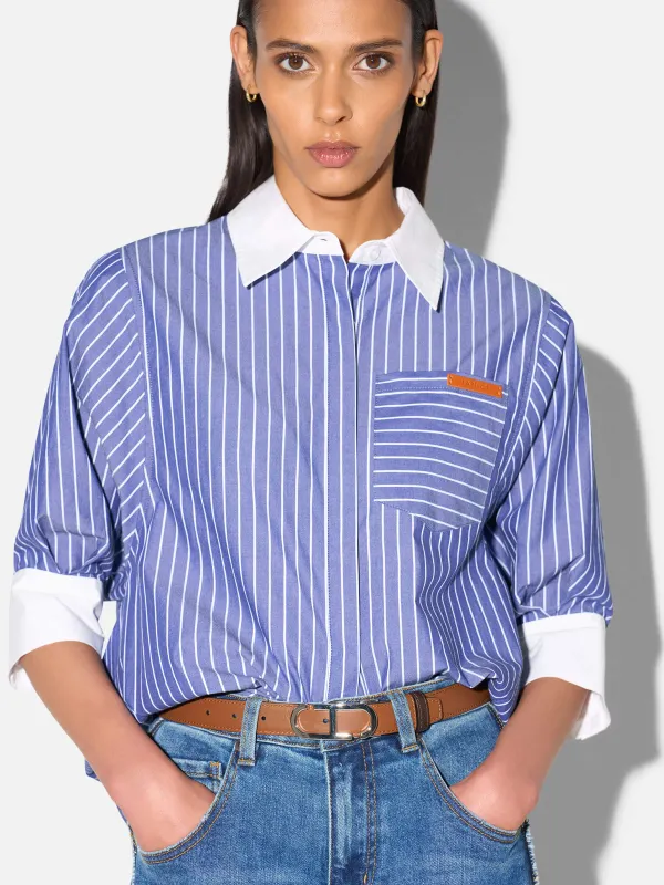 Blouse Dames Korte Mouw Katoen Seattle Blauw Streep