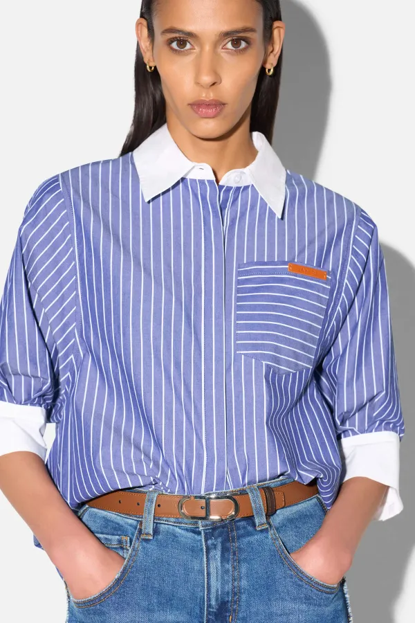 Blouse Dames Korte Mouw Katoen Seattle Blauw Streep