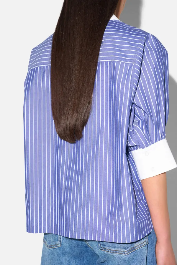 Blouse Dames Korte Mouw Katoen Seattle Blauw Streep