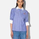 Blouse Dames Korte Mouw Katoen Seattle Blauw Streep