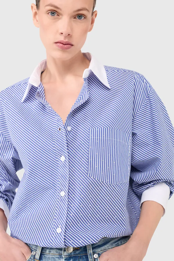 Kygo Striped Rhinestone Blouse