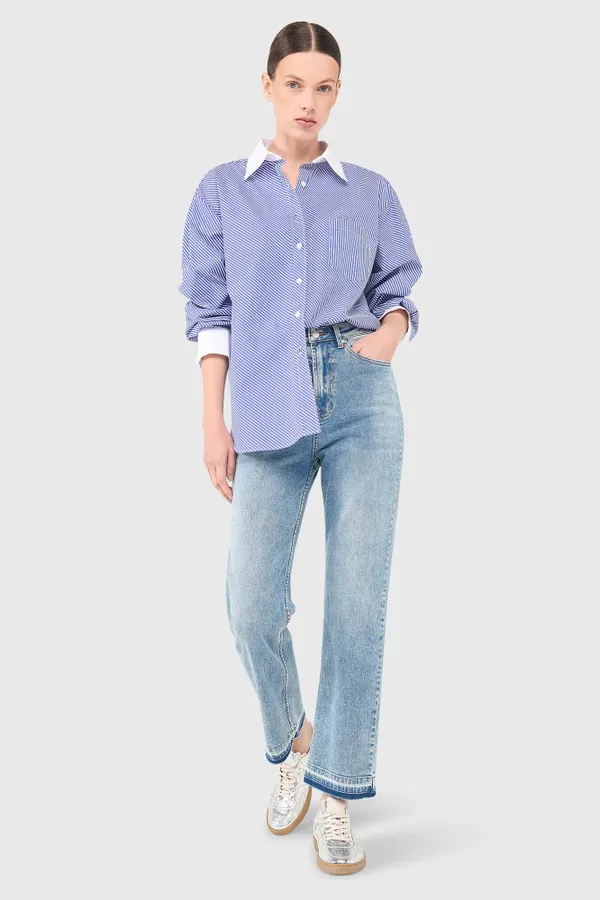 Kygo Striped Rhinestone Blouse